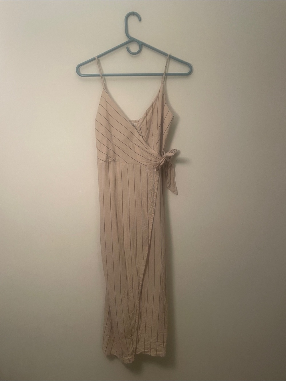Urban Outfitters Quebec Beige Striped Wrap Midi Dress